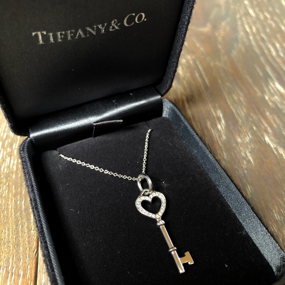Tiffany & Co Heart Key Pendant with Silver Chain - Picture 1 of 2